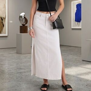 Express High Waisted Side Slit Maxi Denim White Skirt SAMPLE 6 NEW
